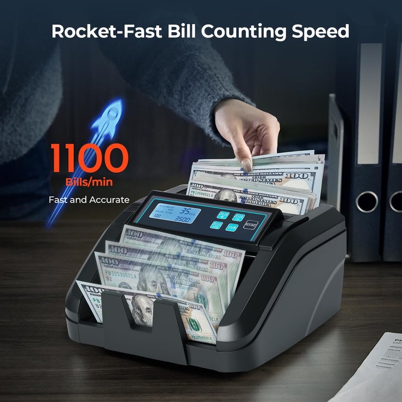 MUNBYN IMC51 Money Counter Machine Count Value, Add+Batch/Add+ Value Mode Bill Counter, UV/MG/IR/MT Detection, USD only Cash Counter,1100 Bills/min, Money Counting Machine with LCD Display (Black) - Image 2